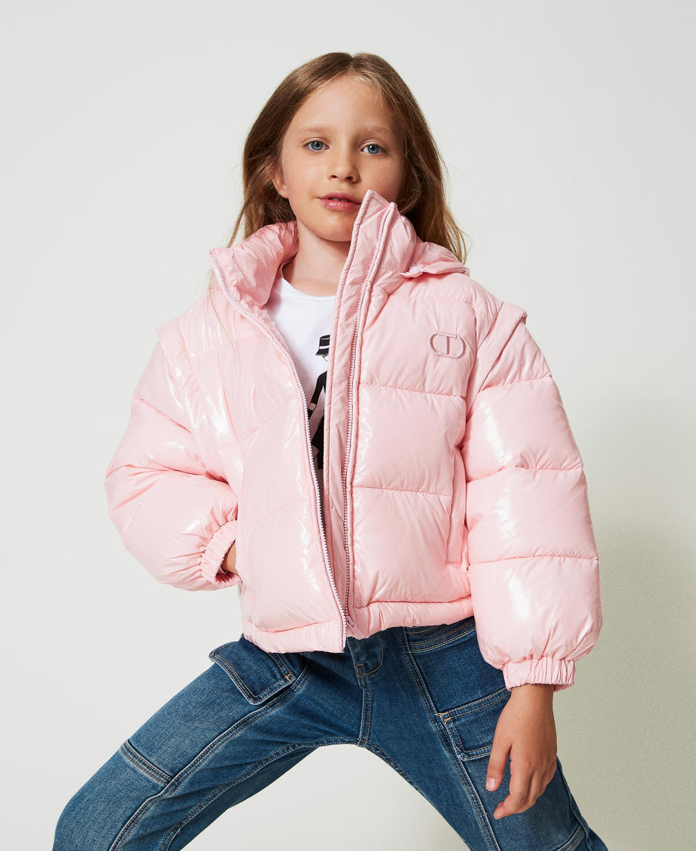 Girls pink puffer jacket clearance