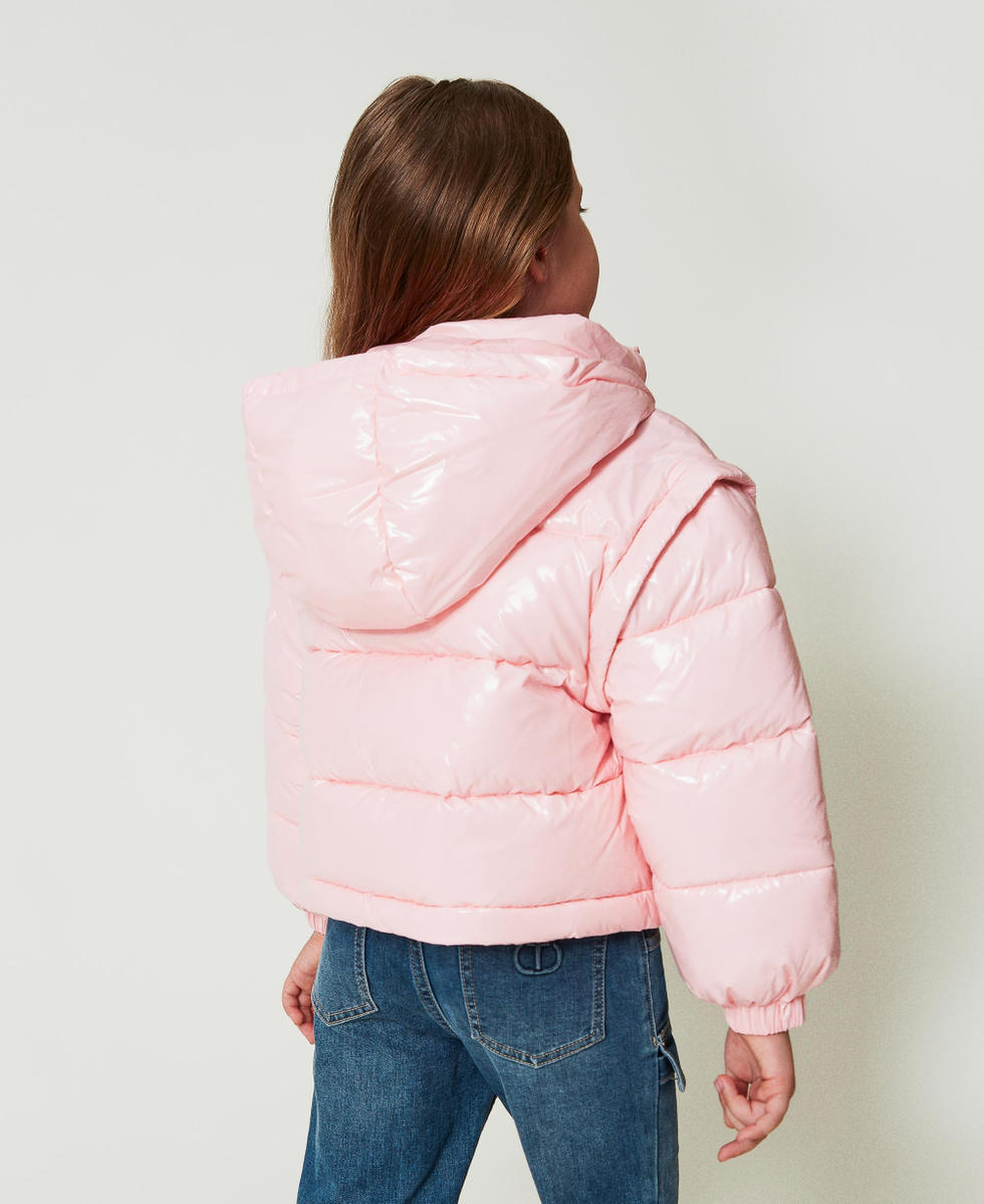 Shiny puffer jacket with embroidered logo Girl Pink TWINSET Milano