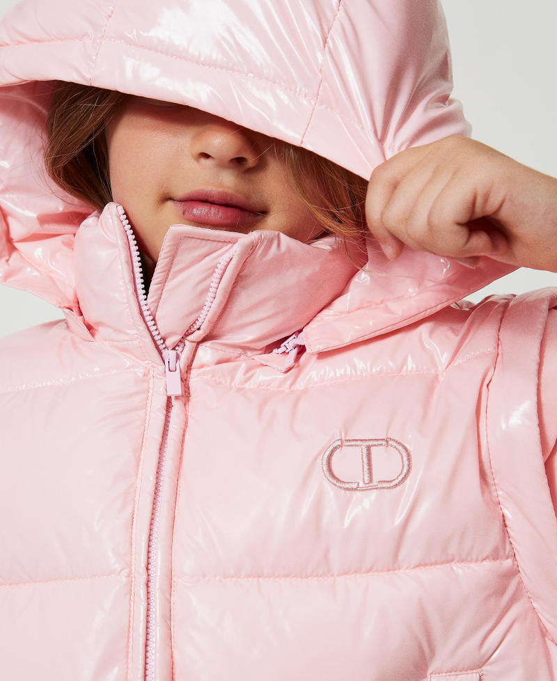 Shiny puffer jacket with embroidered logo Pink Orchid Girl 242GJ2160_11805_04