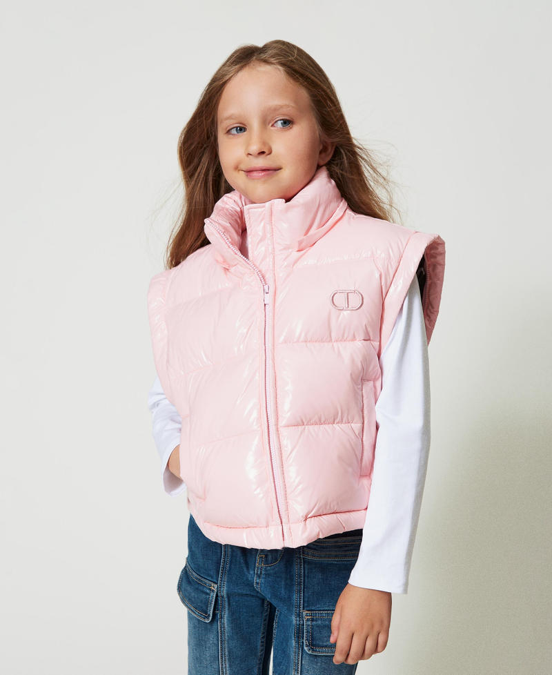 Shiny puffer jacket with embroidered logo Pink Orchid Girl 242GJ2160_11805_05