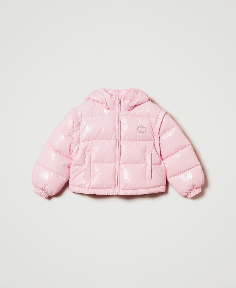 Shiny puffer jacket with embroidered logo Pink Orchid Girl 242GJ2160_11805_0S