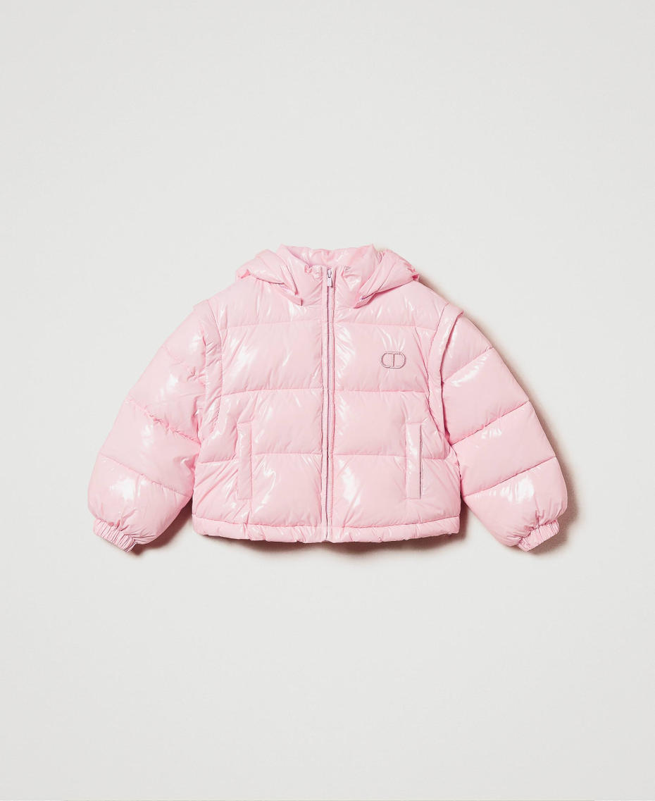 Shiny puffer jacket with embroidered logo Pink Orchid Girl 242GJ2160_11805_S0