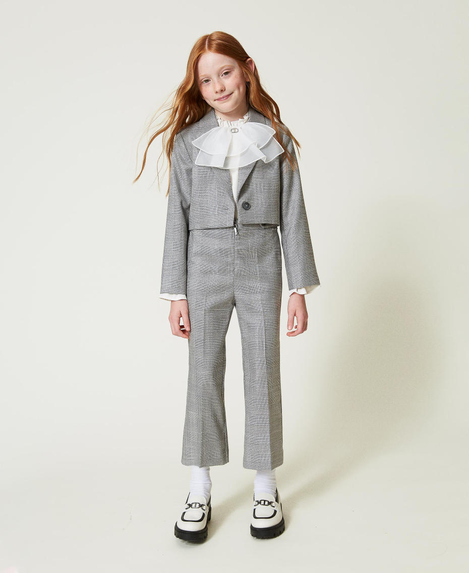 Flared Glen plaid trousers Glen Plaid Jacquard Girl 242GJ2181_11776_01