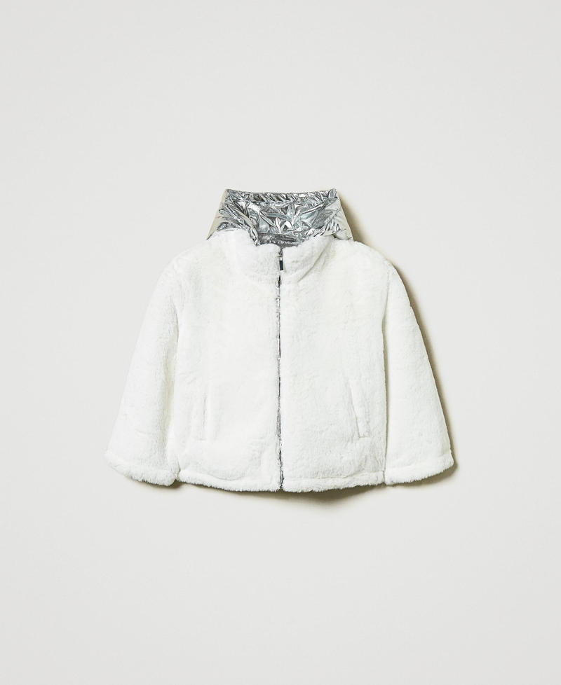 Reversible faux fur jacket Two-tone Off White / Metallic Silver Girl 242GJ2210_11836_S0
