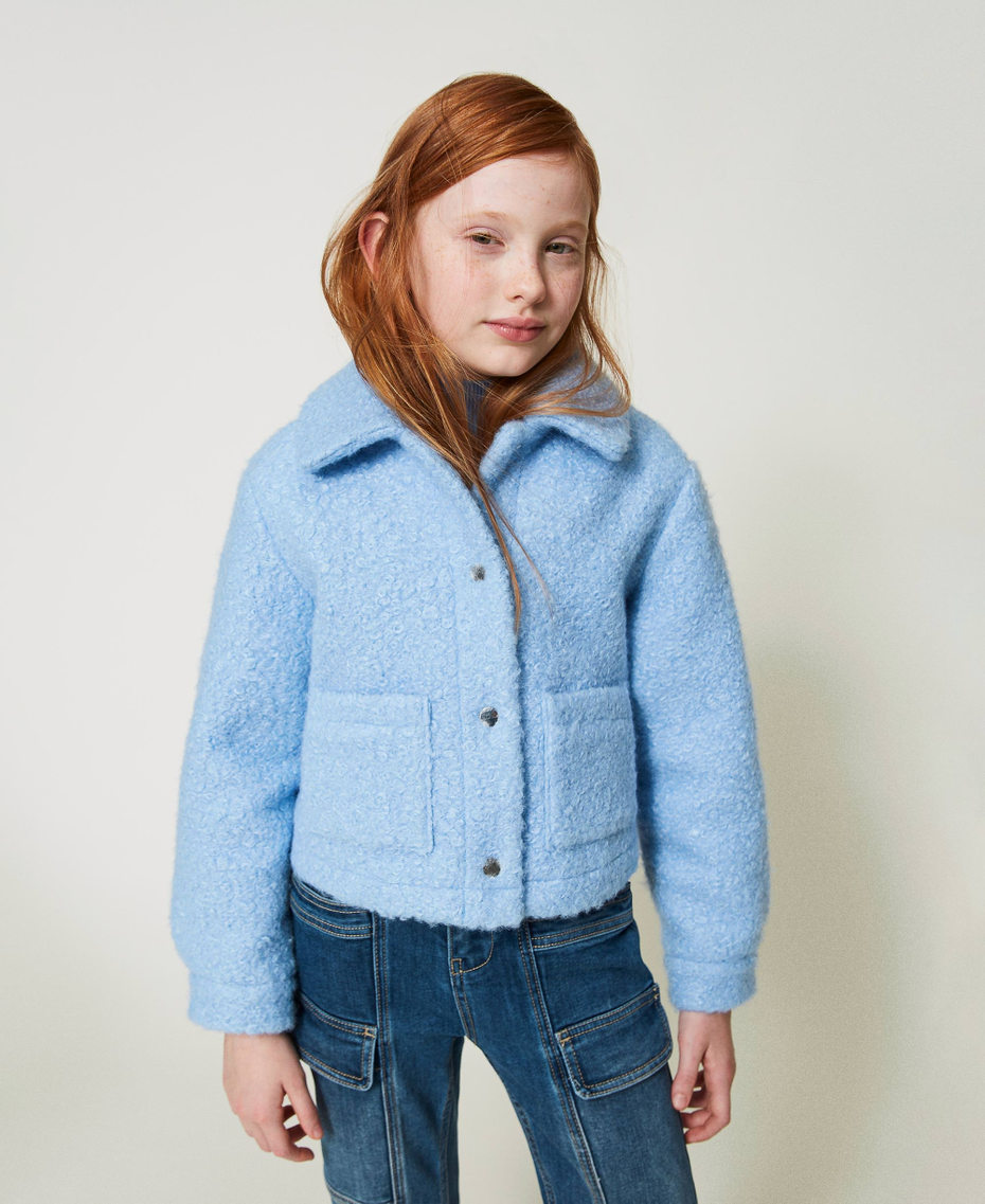 Curly wool cloth jacket Frozen Fjord Light Blue Girl 242GJ2220_11732_01