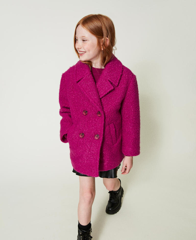 Double-breasted curly wool cloth coat Magenta Purple Girl 242GJ2221_11736_01