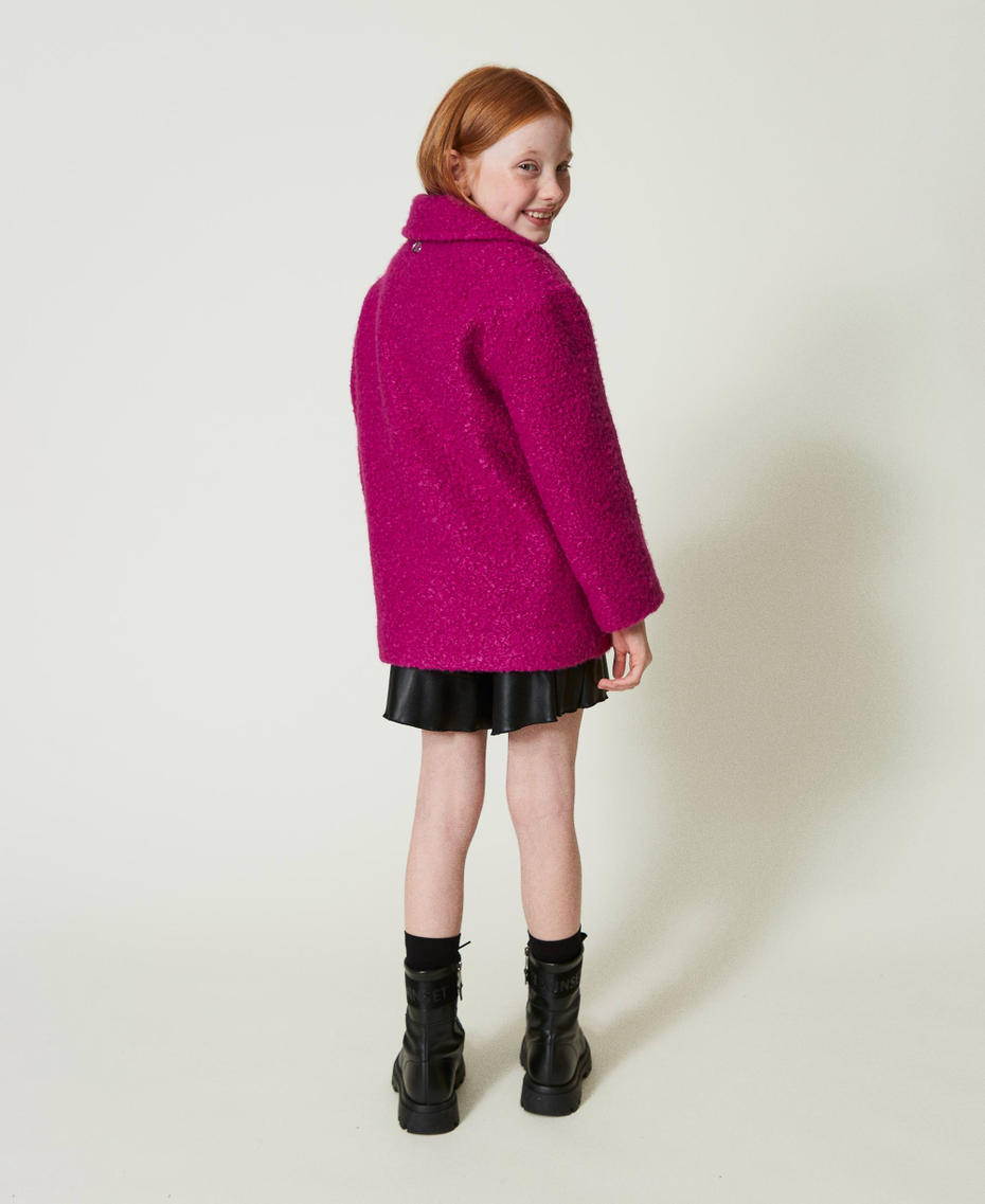 Double-breasted curly wool cloth coat Magenta Purple Girl 242GJ2221_11736_03