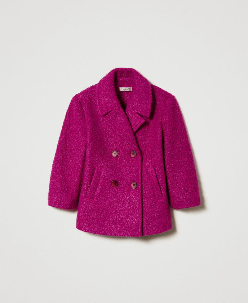 Double-breasted curly wool cloth coat Magenta Purple Girl 242GJ2221_11736_0S