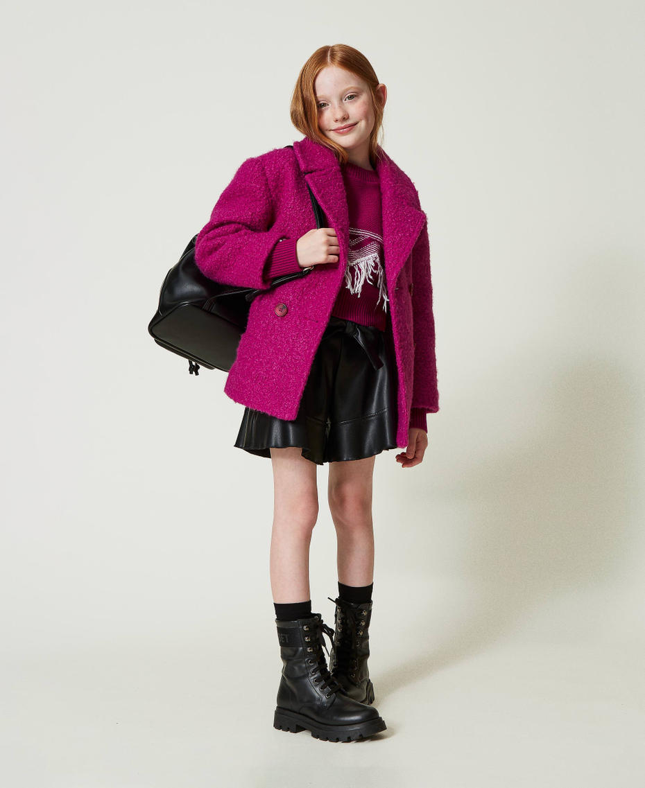 Double-breasted curly wool cloth coat Magenta Purple Girl 242GJ2221_11736_0T