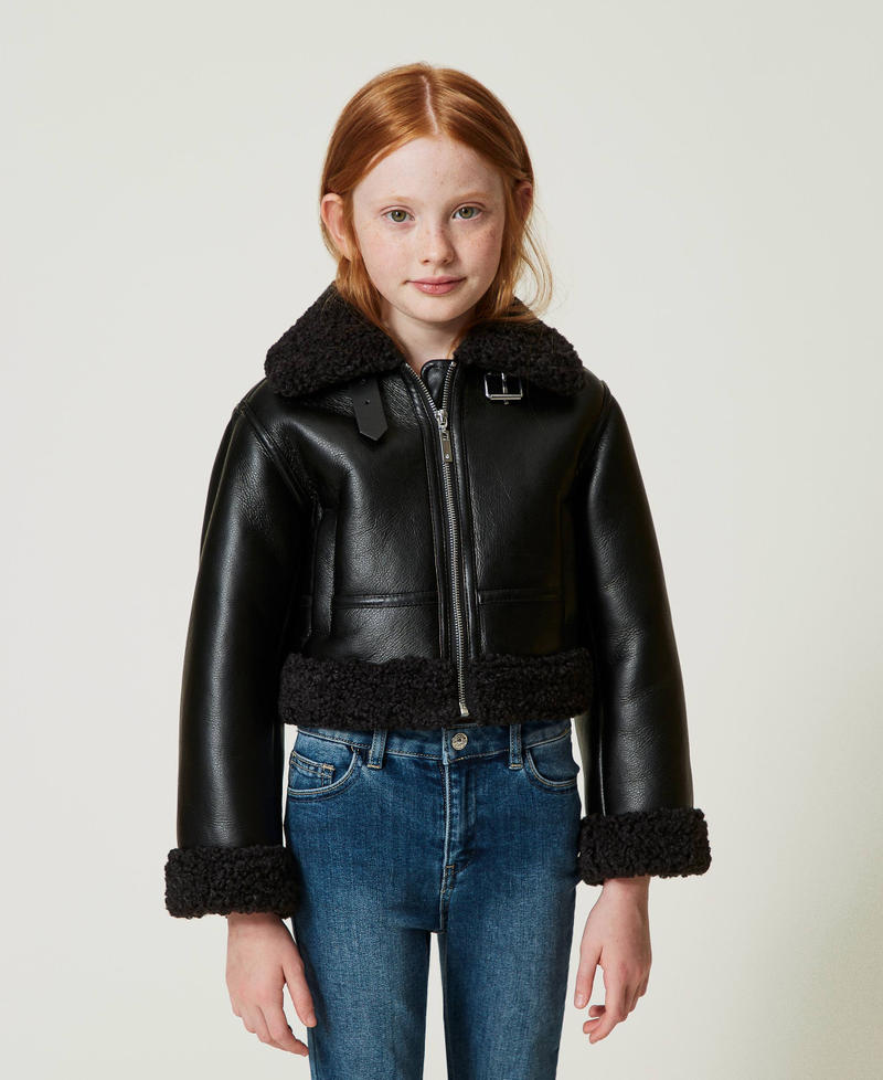 Aviator jacket with faux fur Black Girl 242GJ2230_00006_02