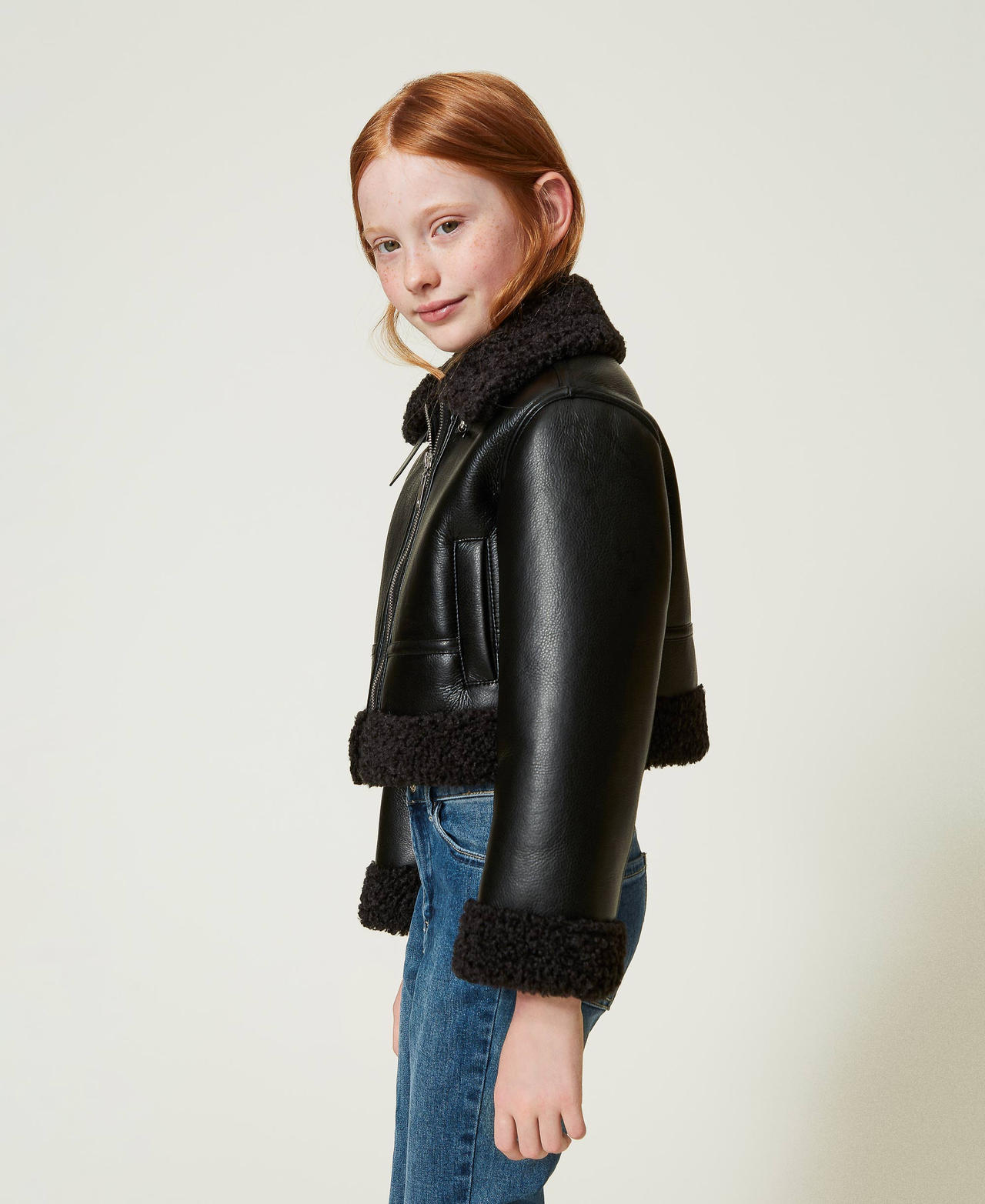 Aviator jacket with faux fur Black Girl 242GJ2230-03