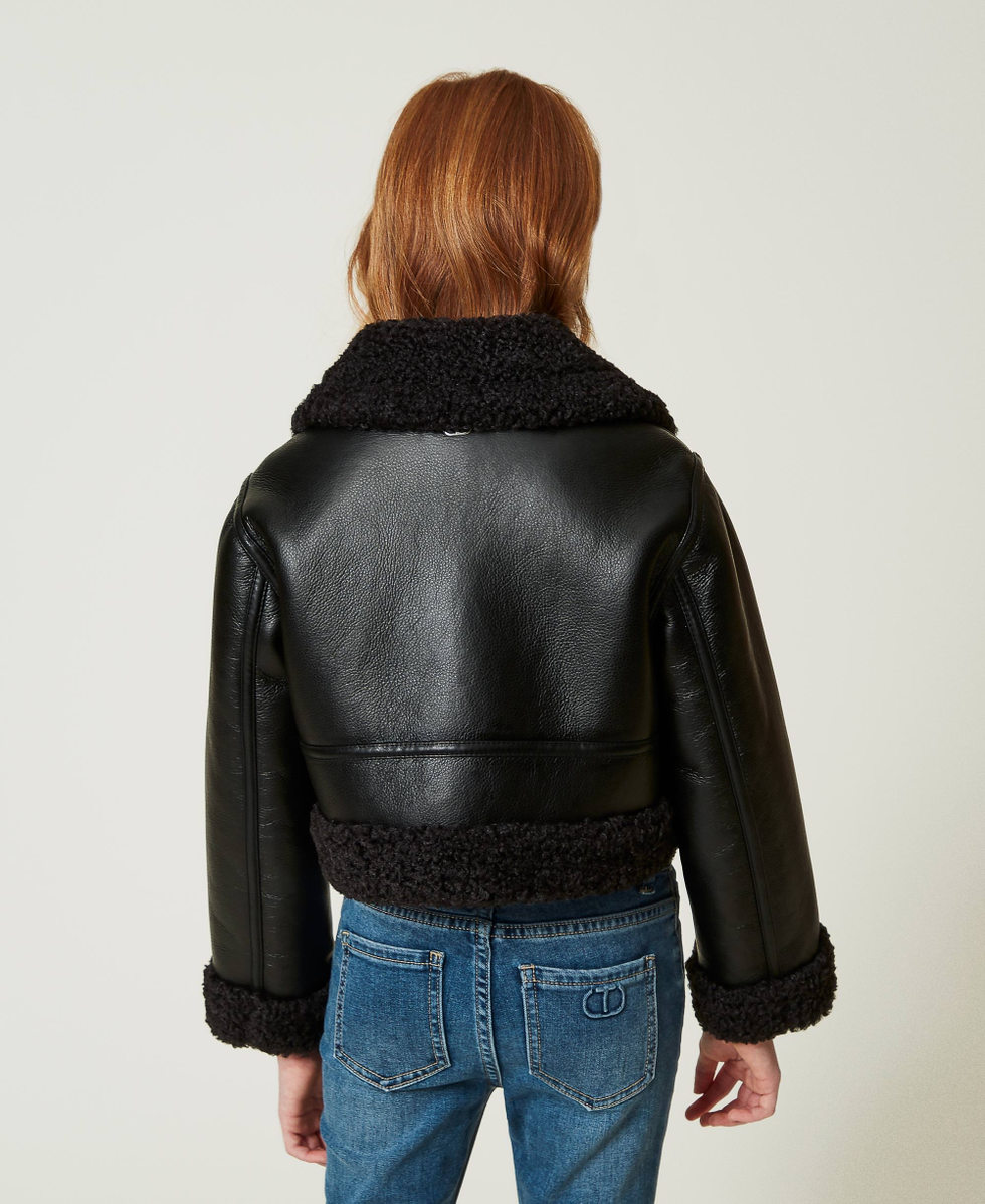 Blouson aviateur avec fausse fourrure Fille Noir TWINSET Milano