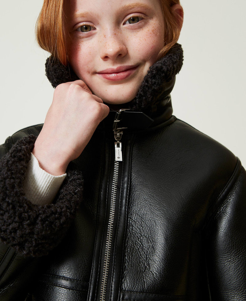 Aviator jacket with faux fur Black Girl 242GJ2230-05