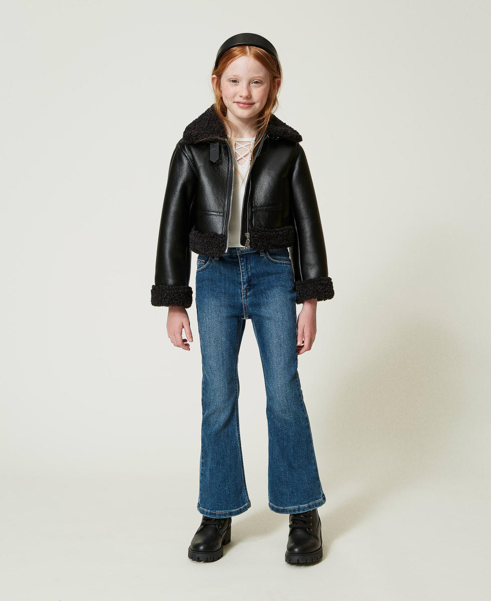 Blouson aviateur avec fausse fourrure Fille Noir TWINSET Milano