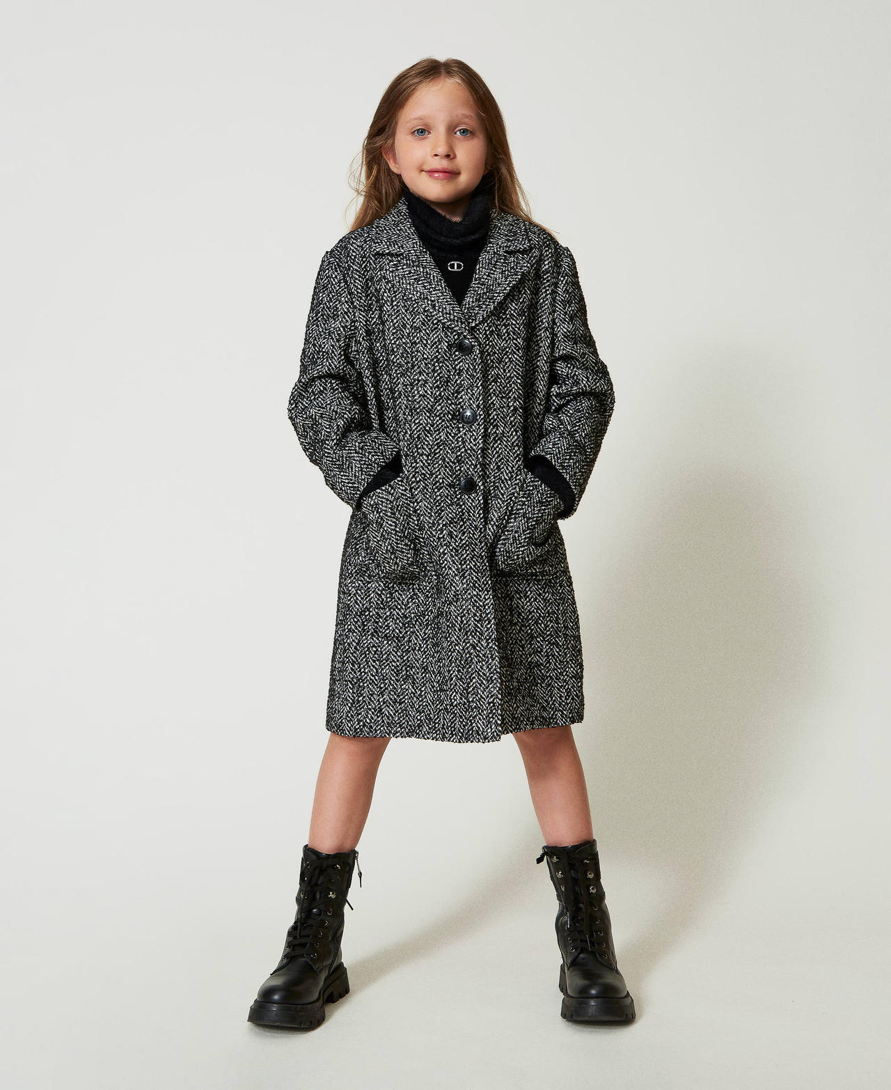 Manteau en drap &agrave; chevrons Jacquard Chevron Fille 242GJ2241_11831_01