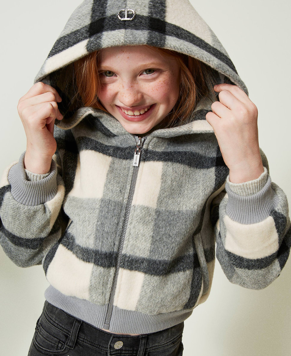 Chequered wool cloth bomber jacket Macro Check Girl 242GJ2261_11774_01