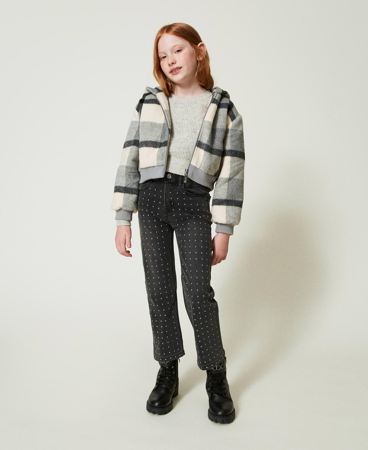 Chequered wool cloth bomber jacket Macro Check Girl 242GJ2261_11774_02