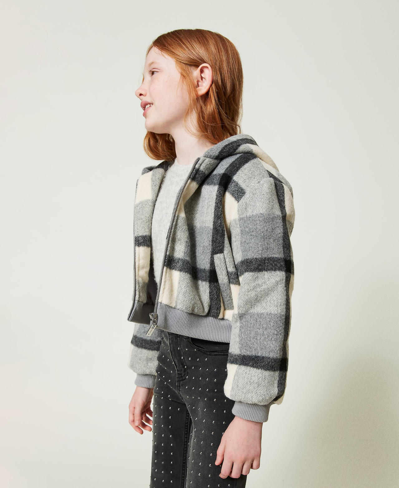 Chequered wool cloth bomber jacket Macro Check Girl 242GJ2261_11774_03