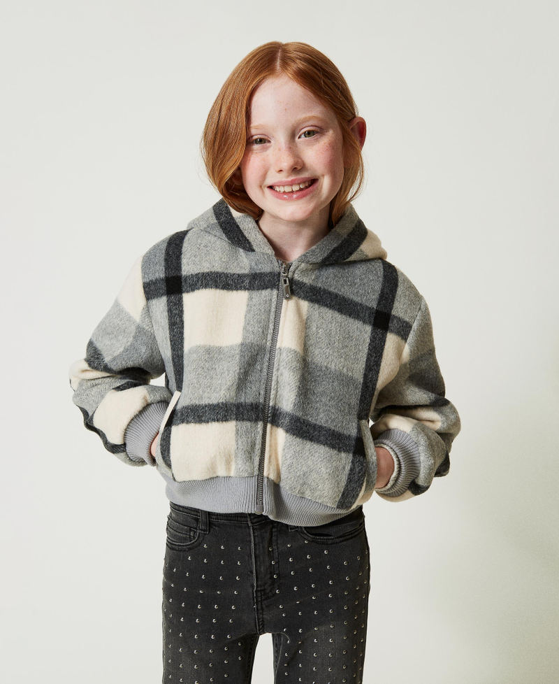 Chequered wool cloth bomber jacket Macro Check Girl 242GJ2261_11774_05