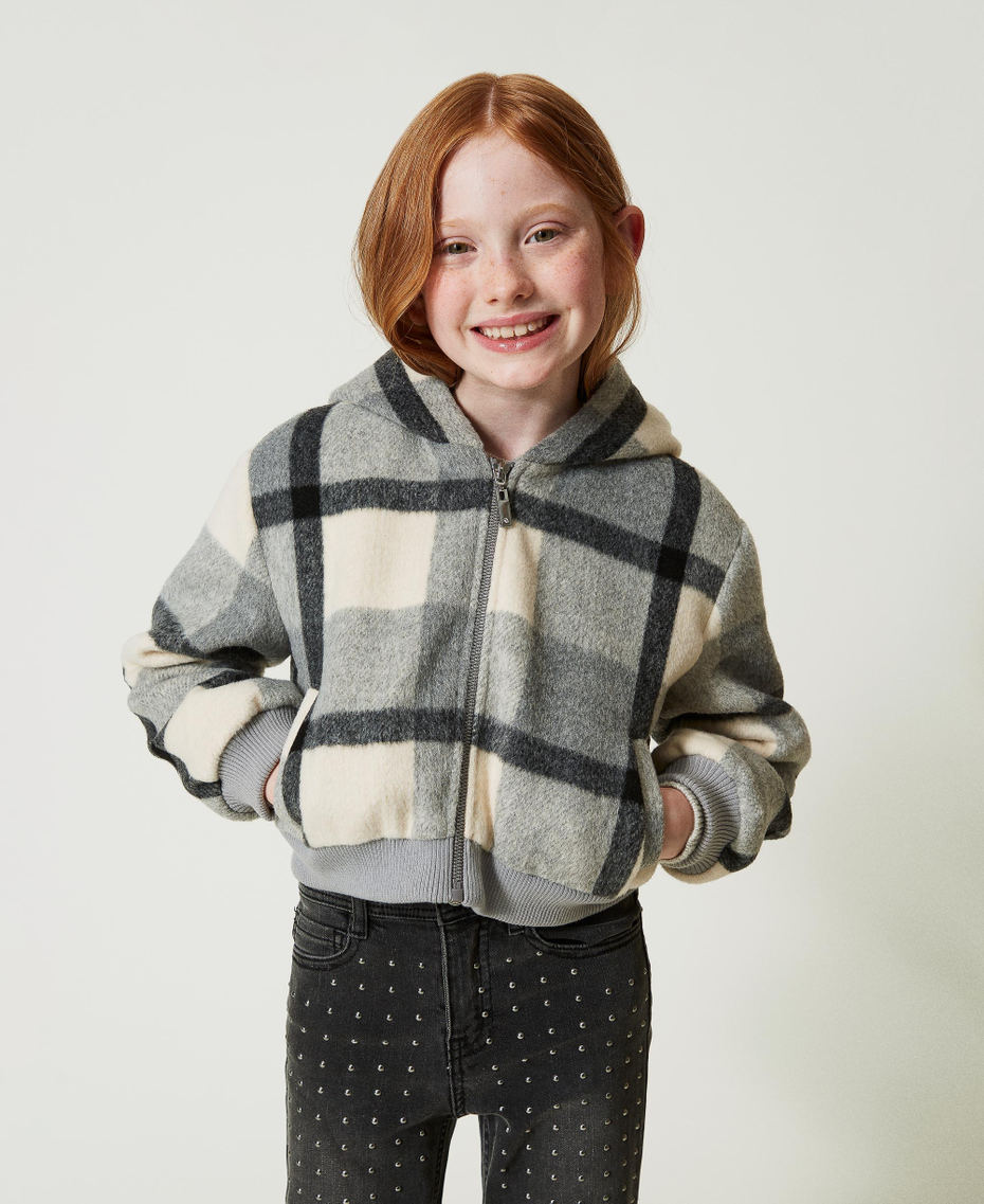 Chequered wool cloth bomber jacket Macro Check Girl 242GJ2261_11774_05