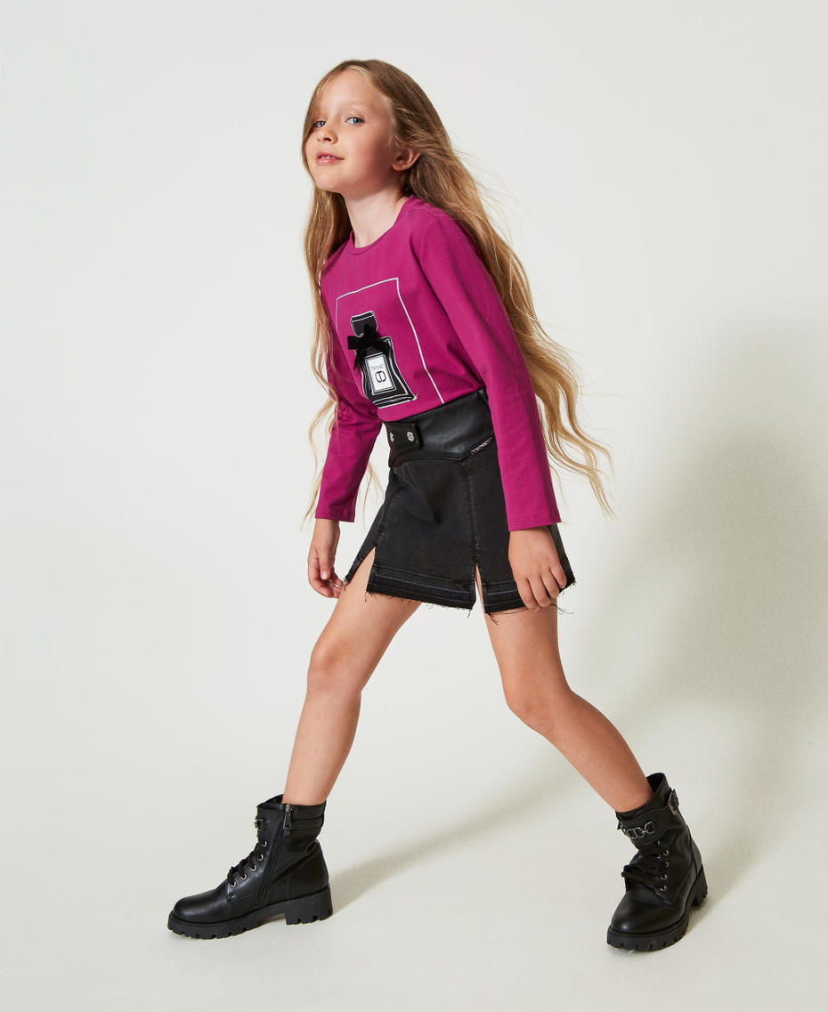 Denim miniskirt with slits Old Black Denim Girl 242GJ2270_11835_01