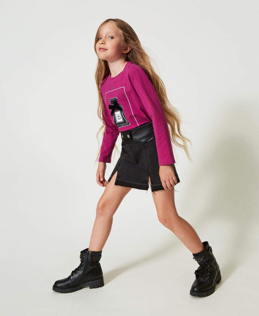 Mini jupe en jean avec fentes Fille Noir TWINSET Milano