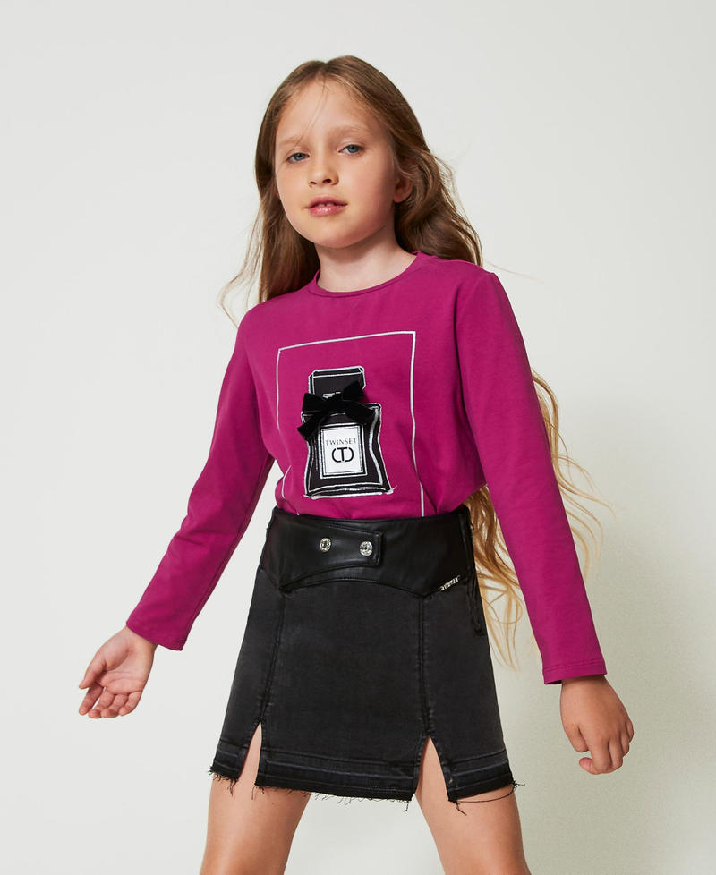 Denim miniskirt with slits Old Black Denim Girl 242GJ2270_11835_02