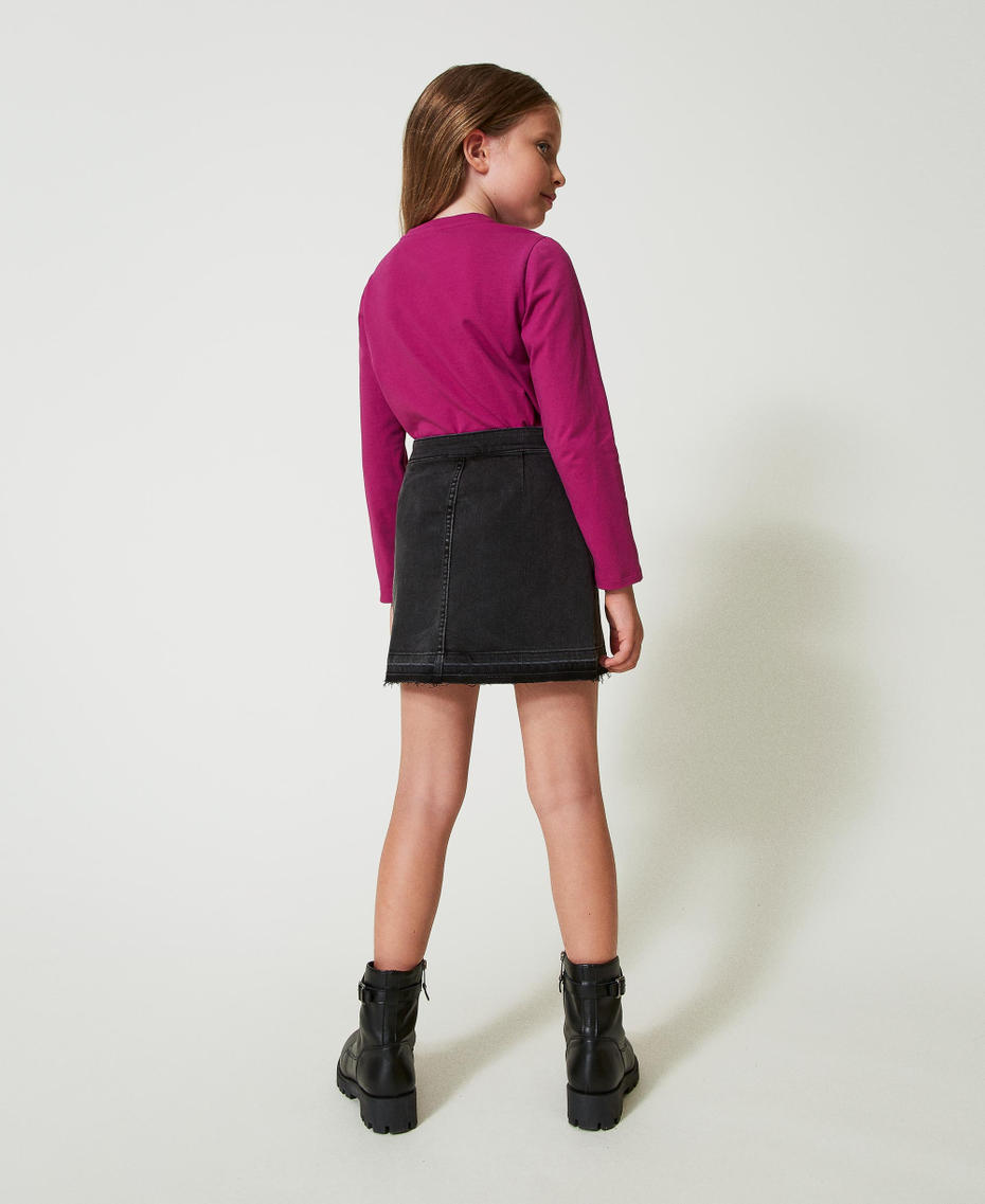 Denim miniskirt with slits Old Black Denim Girl 242GJ2270_11835_03