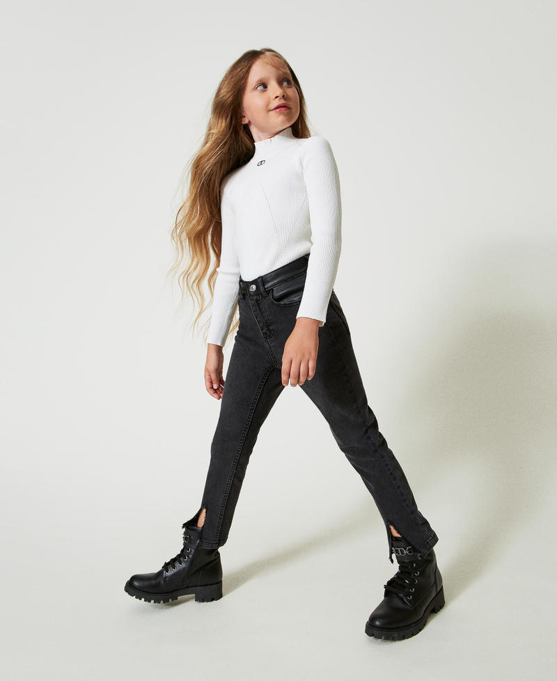 Skinny jeans with slits Old Black Denim Girl 242GJ2271_11835_03