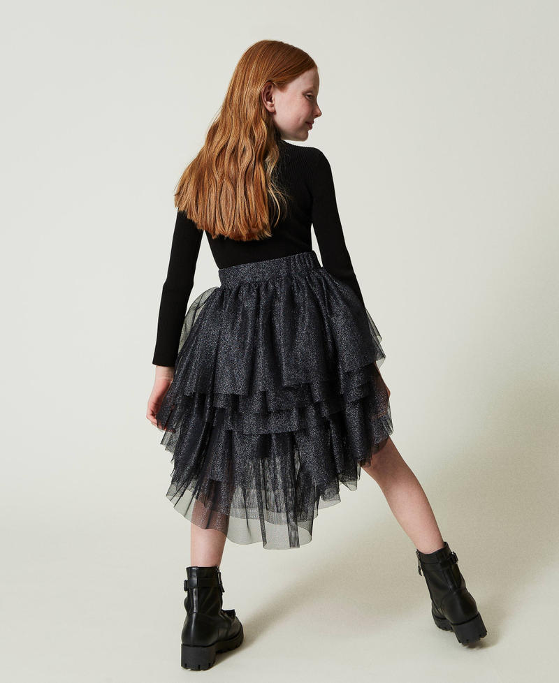 Lurex tulle skirt with flounces Black Girl 242GJ2300_00006_03