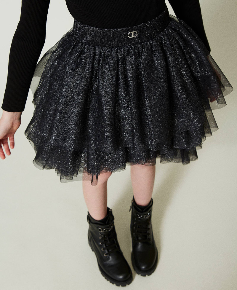 Lurex tulle skirt with flounces Black Girl 242GJ2300_00006_04