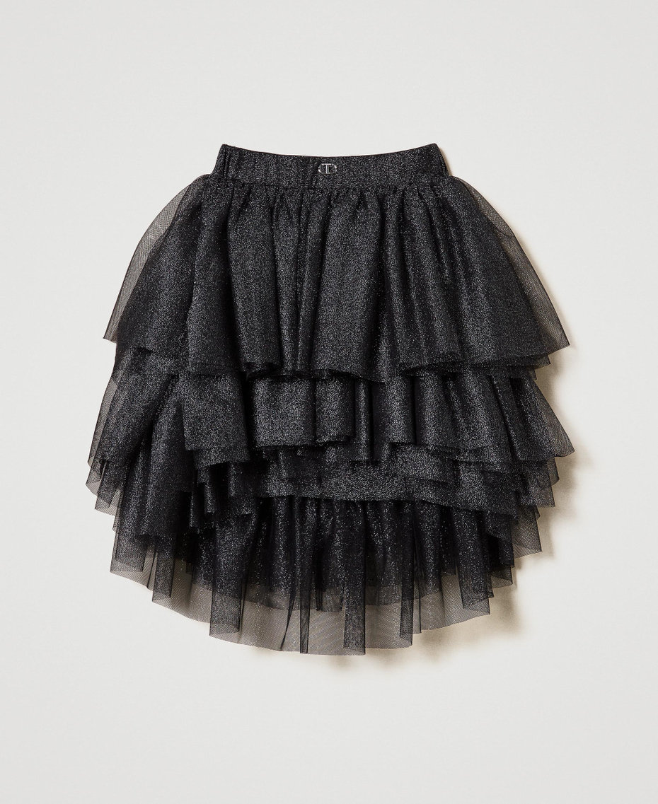 Lurex tulle skirt with flounces Black Girl 242GJ2300_00006_S0