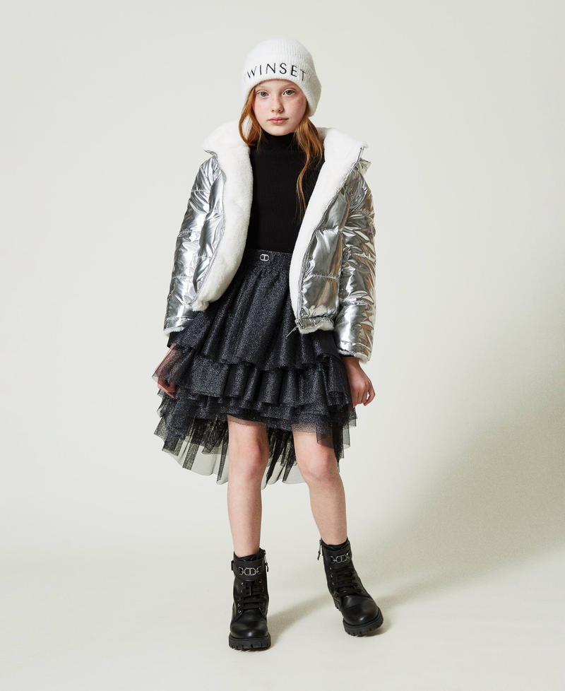 Lurex tulle skirt with flounces Black Girl 242GJ2300_00006_T0