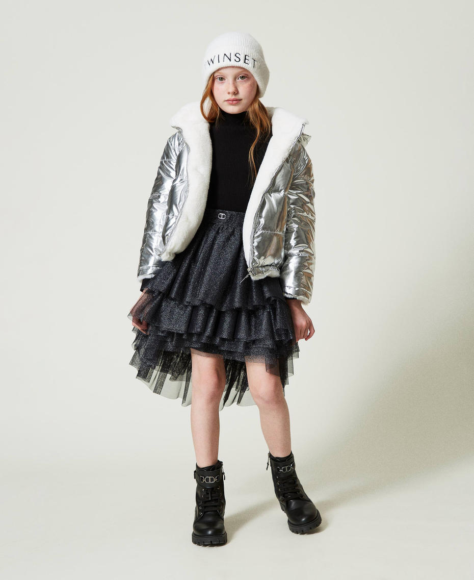 Lurex tulle skirt with flounces Black Girl 242GJ2300_00006_T0