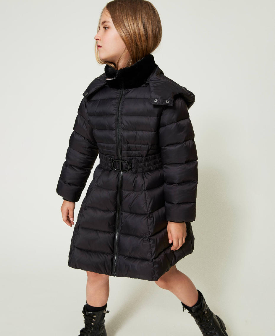 Quilted puffer jacket with Oval T belt Black Girl 242GJ2320_00006_01