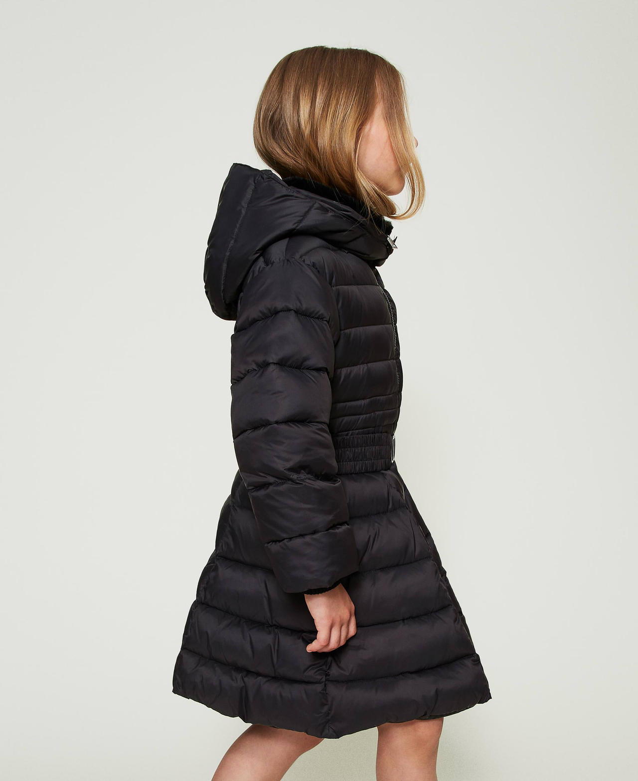 Quilted puffer jacket with Oval T belt Black Girl 242GJ2320_00006_02