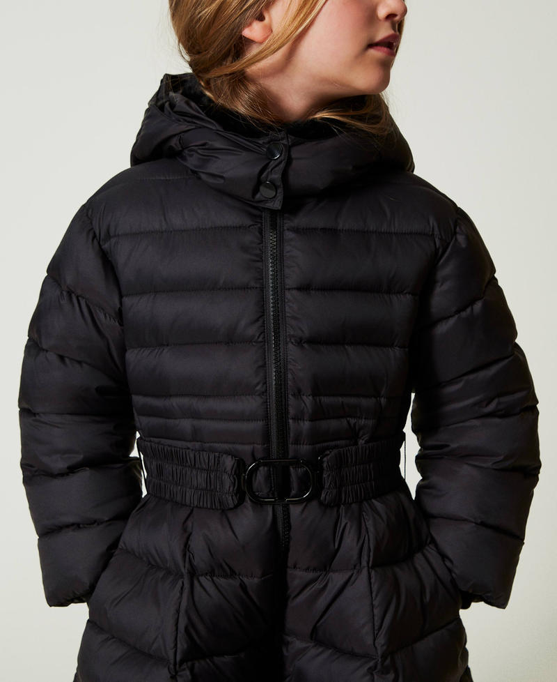 Quilted puffer jacket with Oval T belt Black Girl 242GJ2320_00006_04