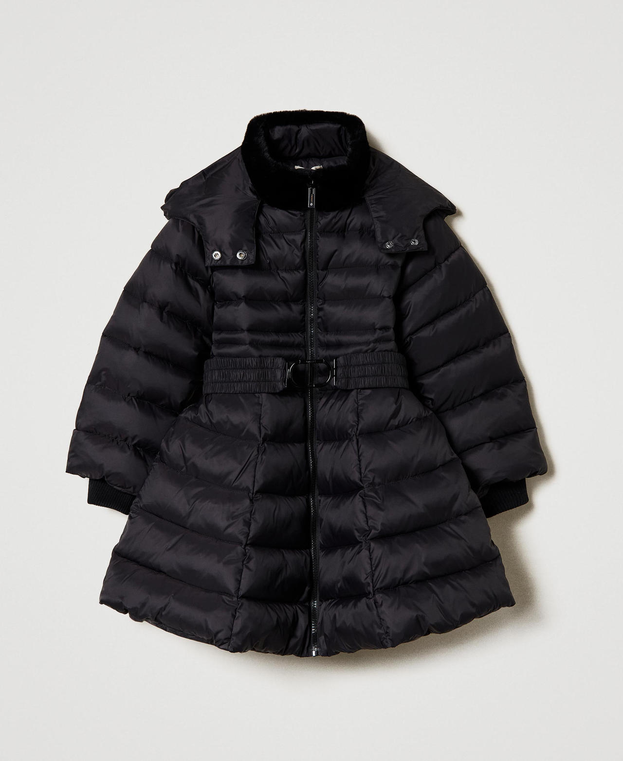 Quilted puffer jacket with Oval T belt Black Girl 242GJ2320_00006_0S