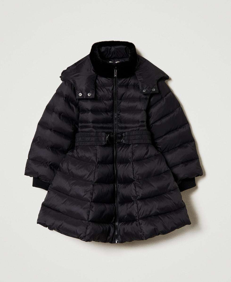Quilted puffer jacket with Oval T belt Black Girl 242GJ2320_00006_S0