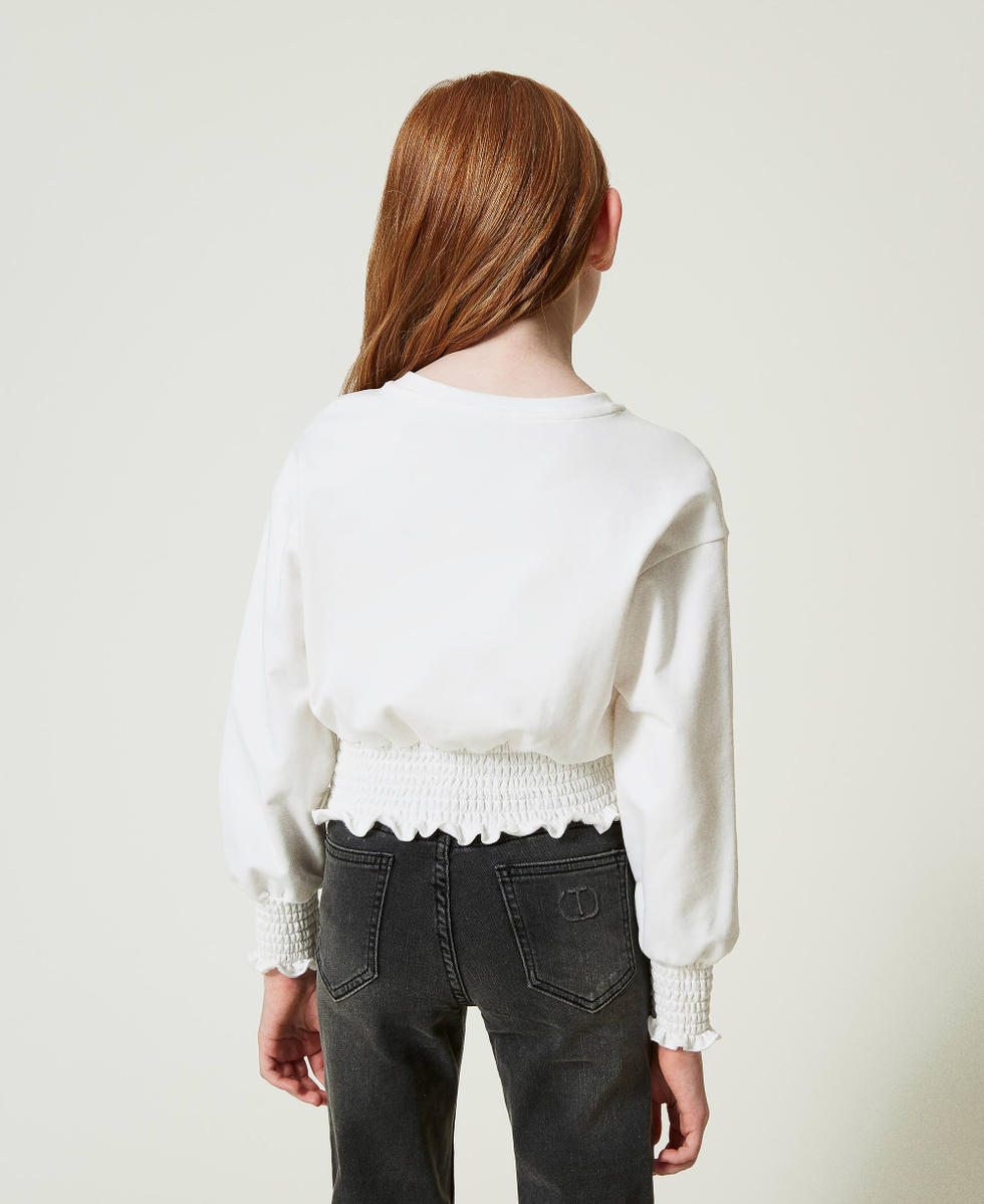 Felpa girocollo con punto smock Off White Bambina 242GJ2330_00526_03
