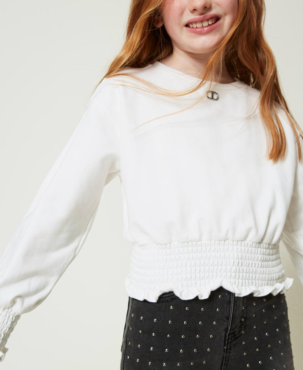 Felpa girocollo con punto smock Off White Bambina 242GJ2330_00526_04