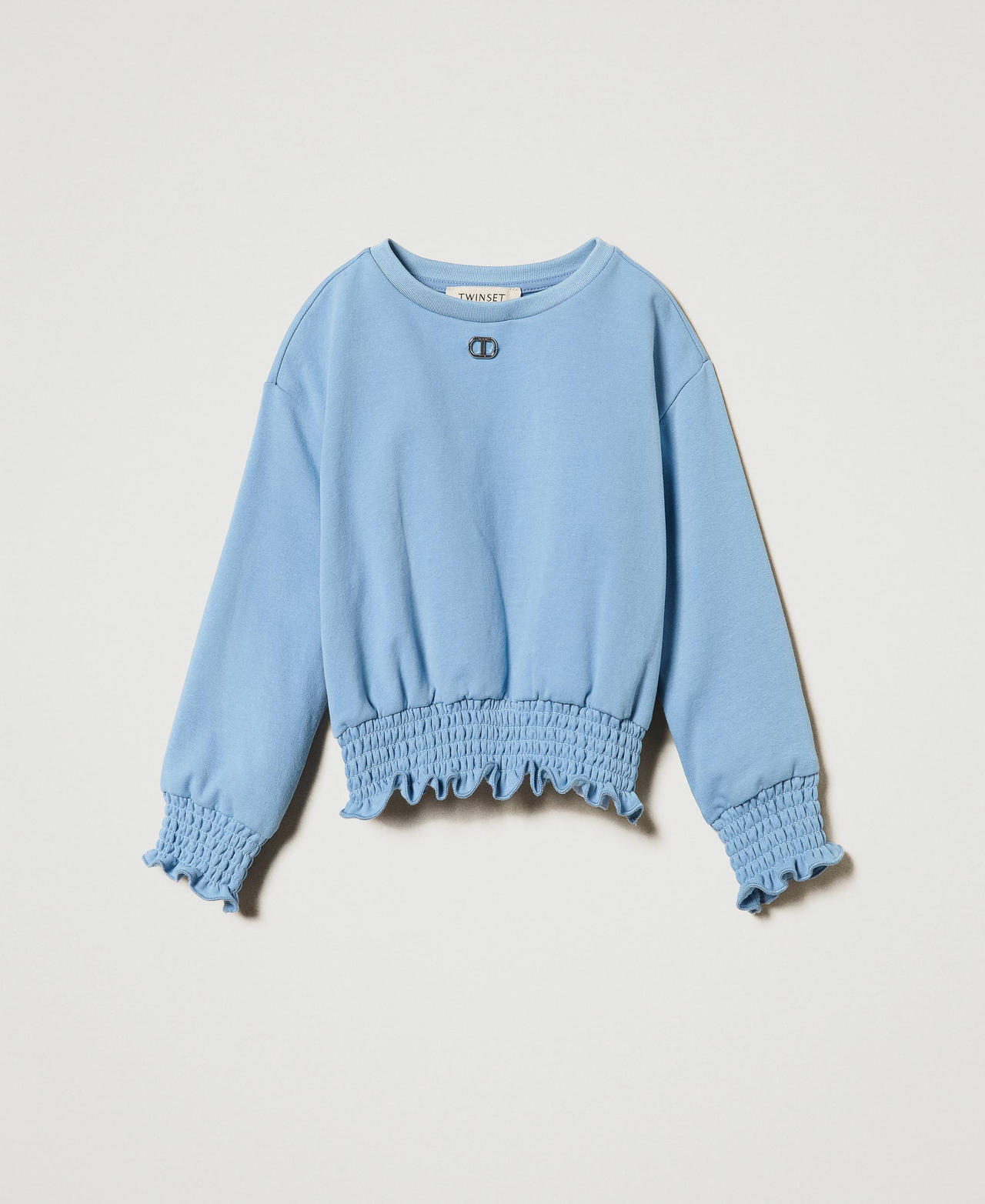 Felpa girocollo con punto smock Azzurro "Frozen Fjord" Bambina 242GJ2330_11732_01