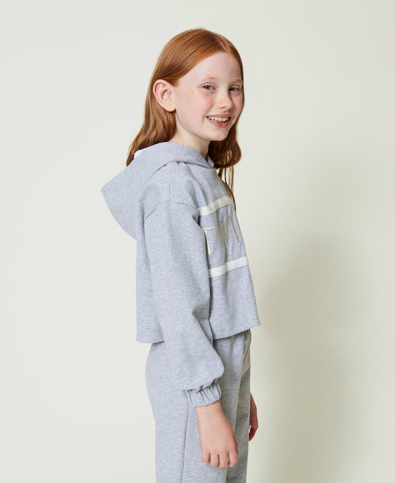 Cropped hoodie with embroidered logo Light Mid Melange Grey Girl 242GJ2333_11834_02