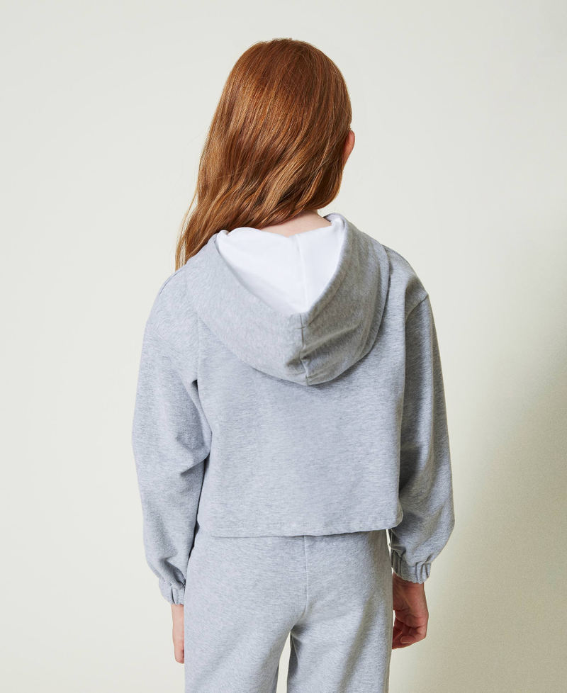 Cropped hoodie with embroidered logo Light Mid Melange Grey Girl 242GJ2333_11834_03