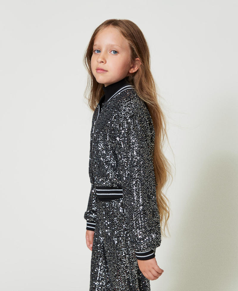 Bomberjacke mit Alloverpailletten Metallic-Gunmetalgrau Mädchen 242GJ2350_11826_03