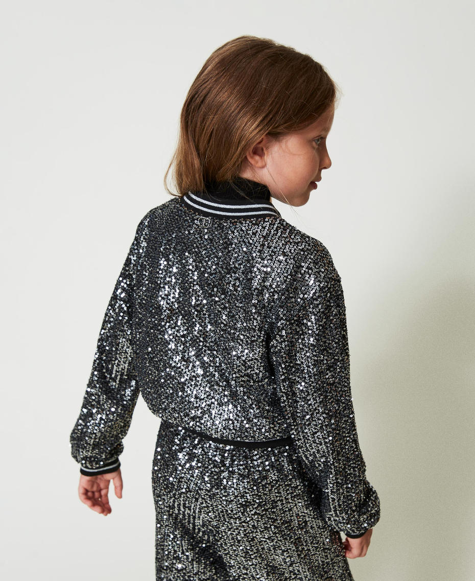 Bomberjacke mit Alloverpailletten Metallic-Gunmetalgrau Mädchen 242GJ2350_11826_04