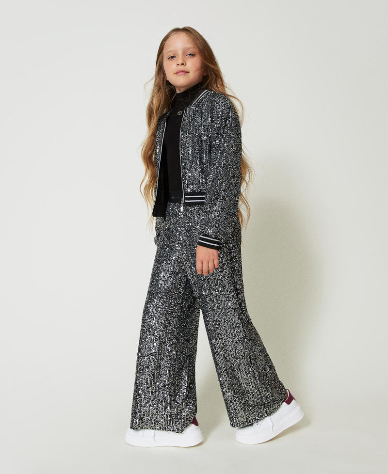 Full sequin palazzo trousers Metallic Gunmetal Girl 242GJ2351_11826_02