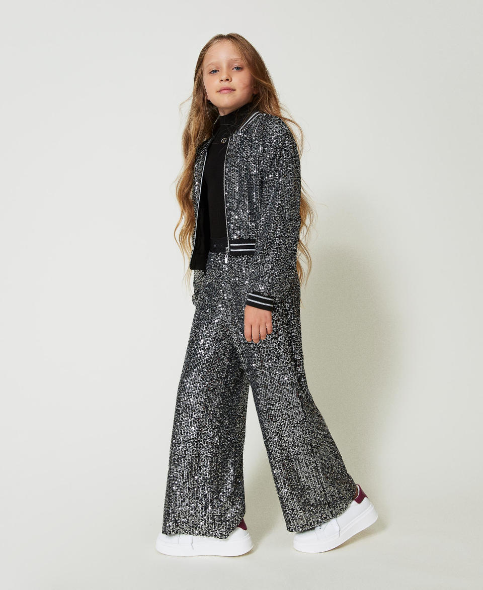 Full sequin palazzo trousers Metallic Gunmetal Girl 242GJ2351_11826_02