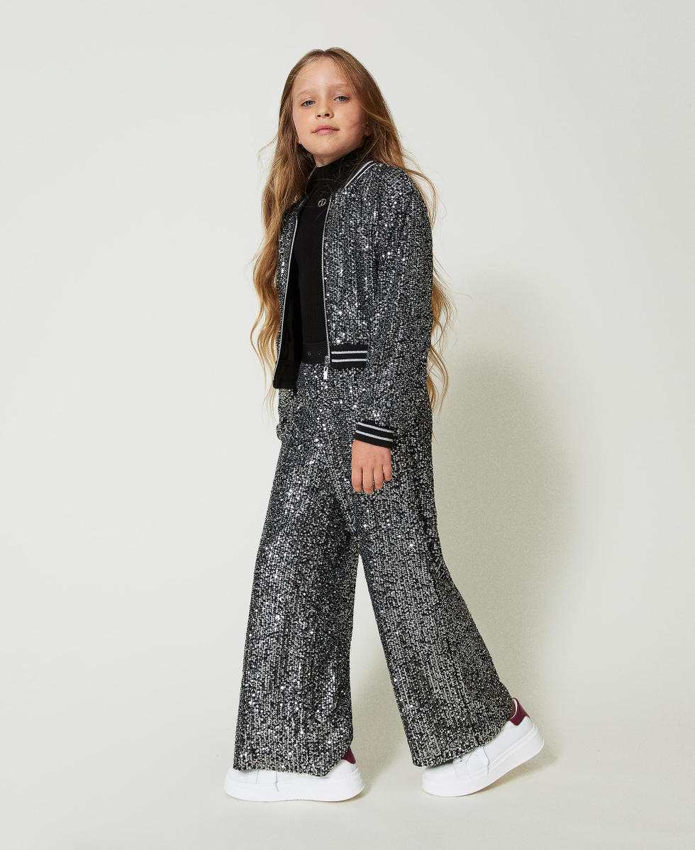 Pantalon palazzo avec sequins all-over Canon de Fusil M&eacute;tallis&eacute; Fille 242GJ2351_11826_02