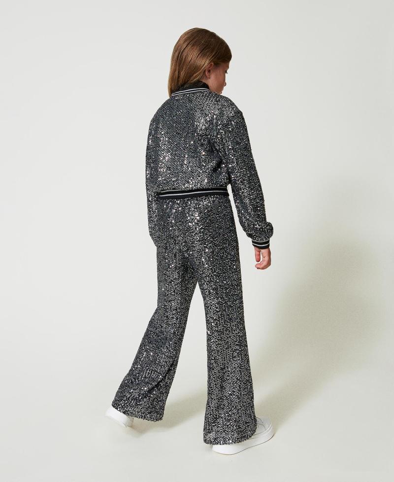 Full sequin palazzo trousers Metallic Gunmetal Girl 242GJ2351_11826_03